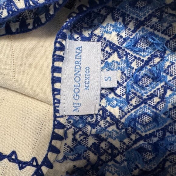 Mi Golondrina One of a Kind Huipil Fino Blanca Azul - Picture 4 of 4